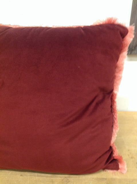 18-Inch Rust Fleece Pillow with Fringe - Soft & Cozy Decorative Throw Pillow for Couch, Bed, and Home Decor