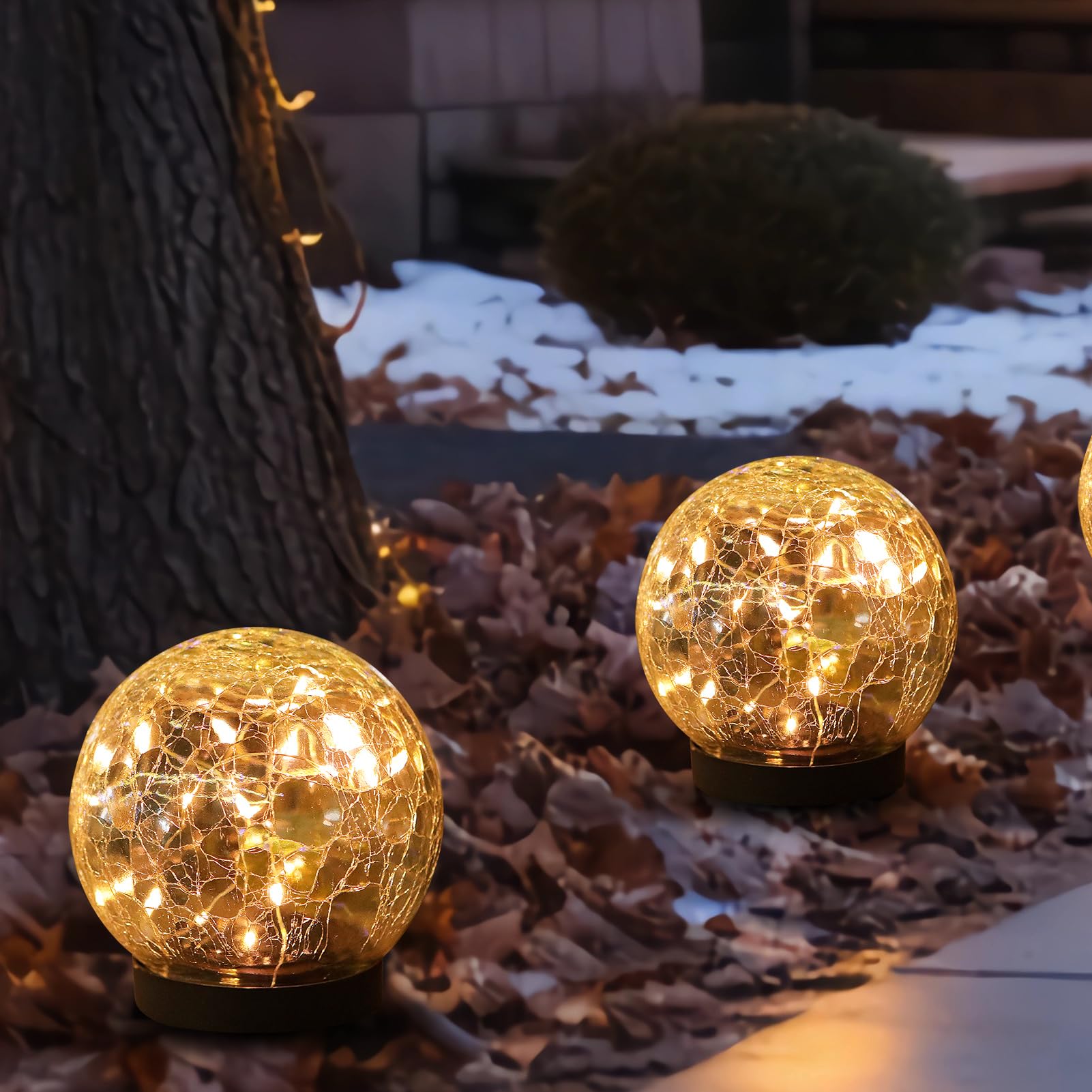 Solar Powered Cracked Glass Globe Lights - Waterproof Outdoor Solar Balls for Garden, Patio, Yard & Backyard Decor (2 Pack) - Perfect for Pathway Lighting, Landscape Accents & Evening Ambiance