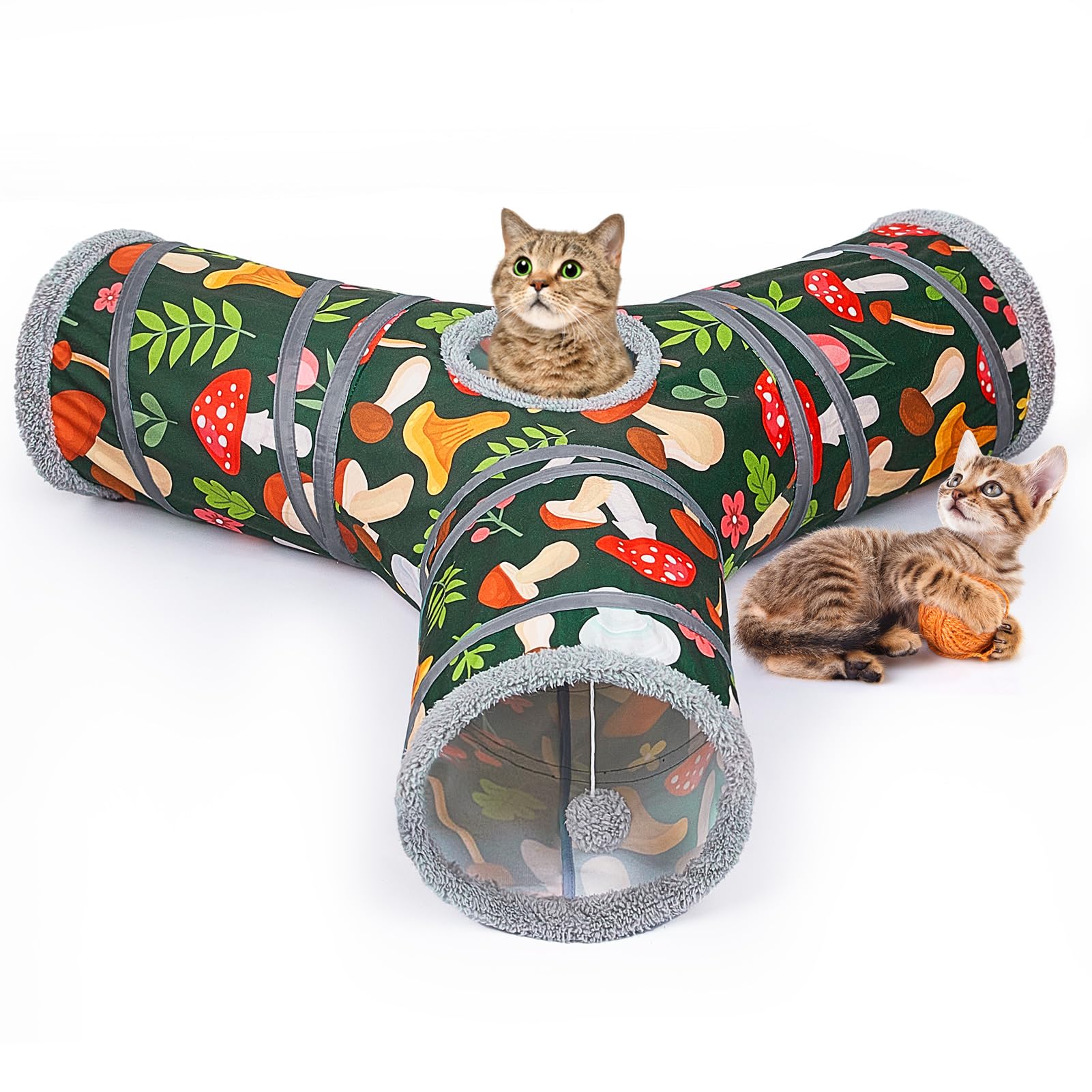 3-Way Collapsible Cat Tunnel with Peekaboo Cave & Toy Balls - Fun Indoor Play Tube for Cats, Kittens & Puppies - Perfect for Hide & Seek, Exercise & Playtime
