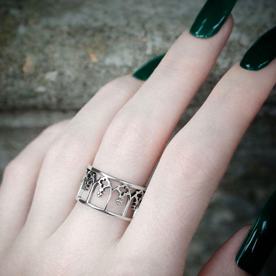 NOIR Gothic Arches Ring - 14K Gold Vintage Statement Jewelry for Women | Perfect for Gothic Weddings, Dark Aesthetic Outfits & Alternative Fashion
