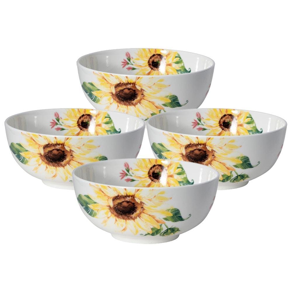 Sunflower Set of 4 Soup & Cereal Bowls - Perfect for Breakfast, Snacks & Family Dining | Durable Ceramic Bowls for Home & Kitchen Use
