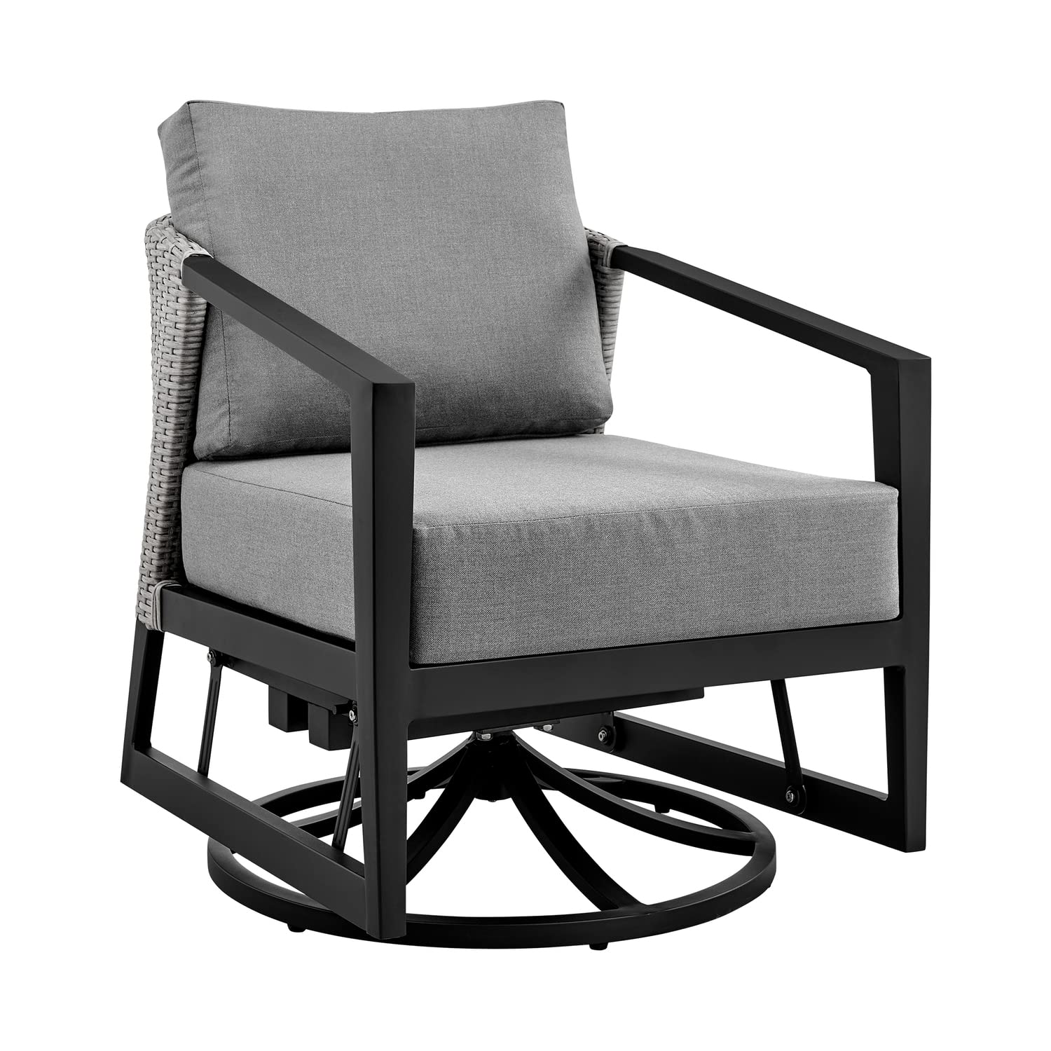 Armen Living Palma Outdoor Patio Swivel Lounge Chair - Aluminum Frame with Weather-Resistant Grey Cushions - Perfect for Poolside, Garden or Backyard Relaxation