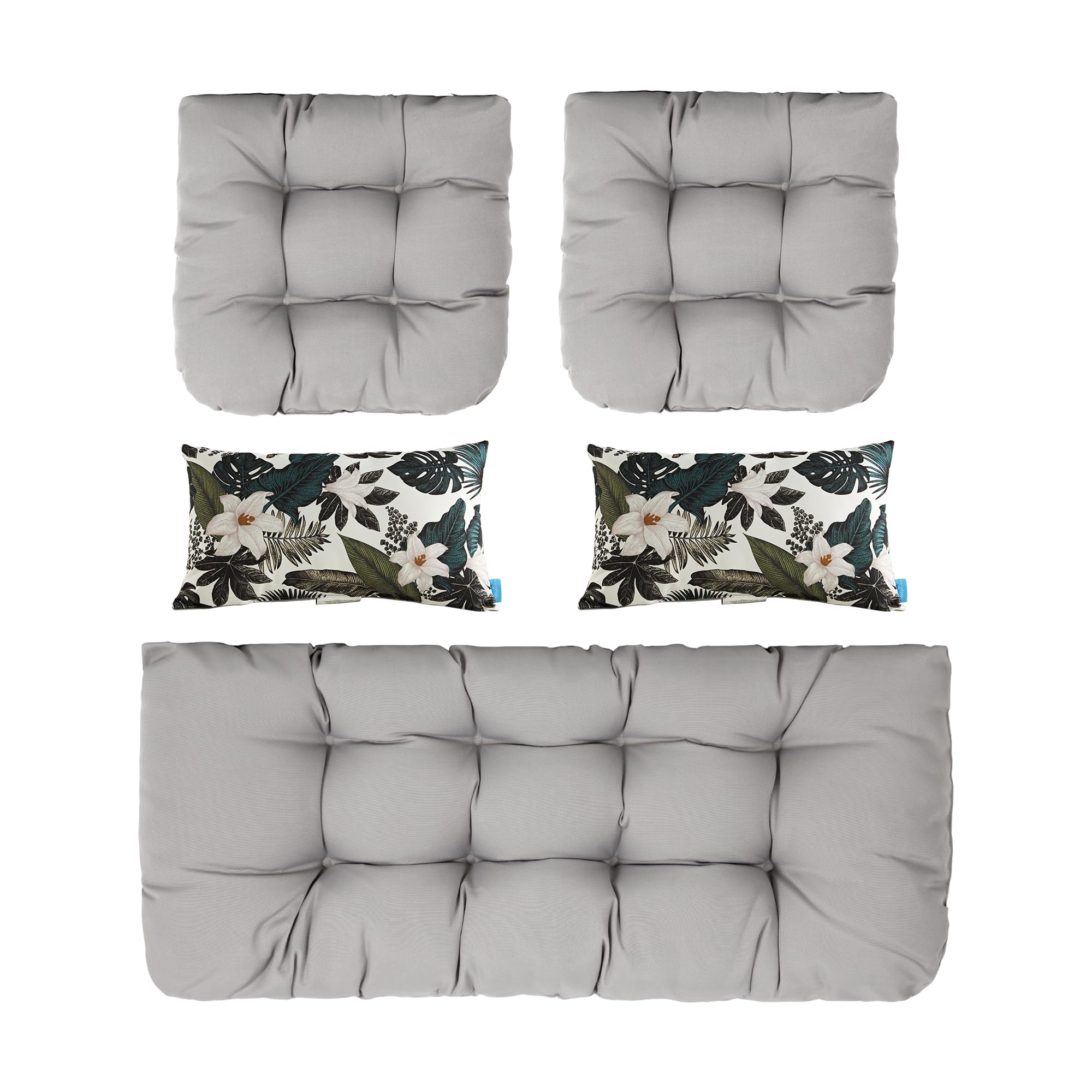 ARTPLAN All-Weather Outdoor Cushions Set of 5 - Waterproof Loveseat & Bench Cushions with Tufted Design for Patio Furniture - Perfect for Garden, Deck, Poolside & Backyard Relaxation