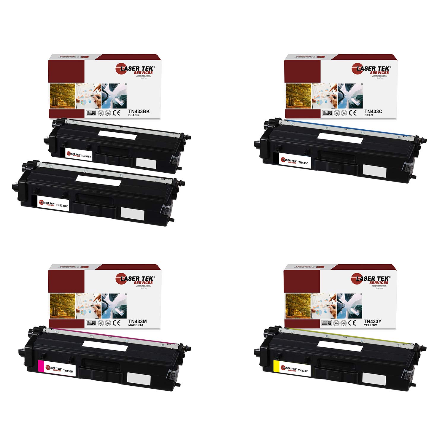 Brother TN-433 Compatible Toner Cartridge Replacement (5-Pack) - Black, Cyan, Magenta, Yellow for Brother HL-L8260CDW, HL-L8360CDW, MFC-L8610CDW Printers - High Yield Printing for Office & Home Use