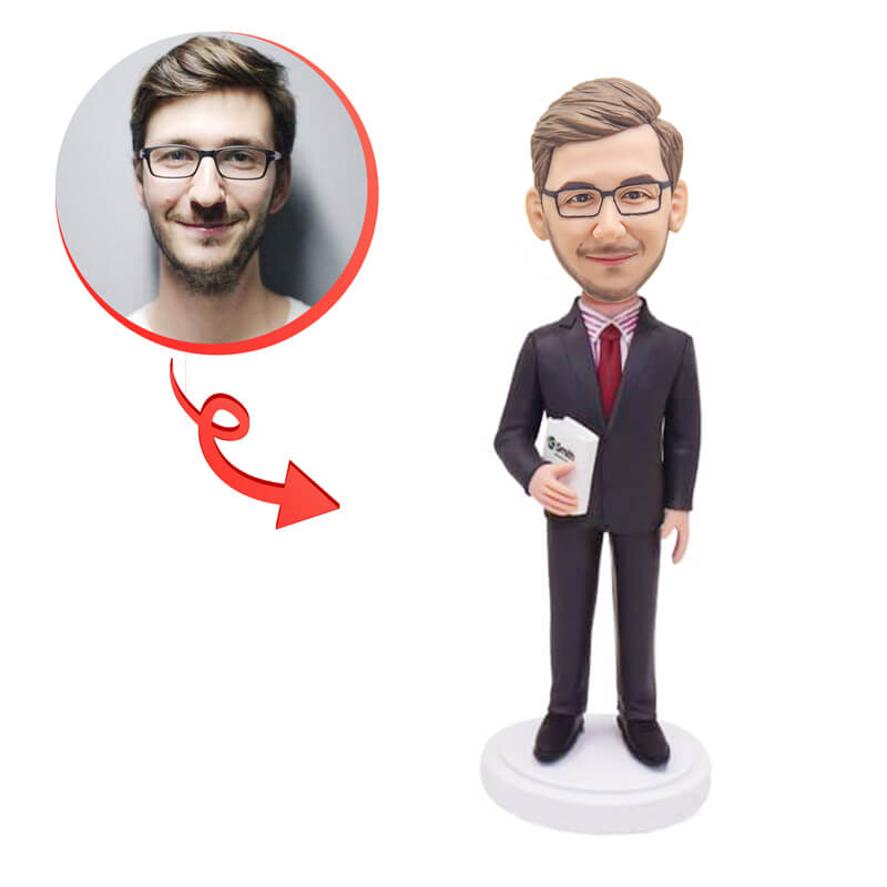 Custom Male Teacher with Book Bobblehead - Personalized Librarian Figurine - Perfect Gift for Educators, Book Lovers & Office Decor