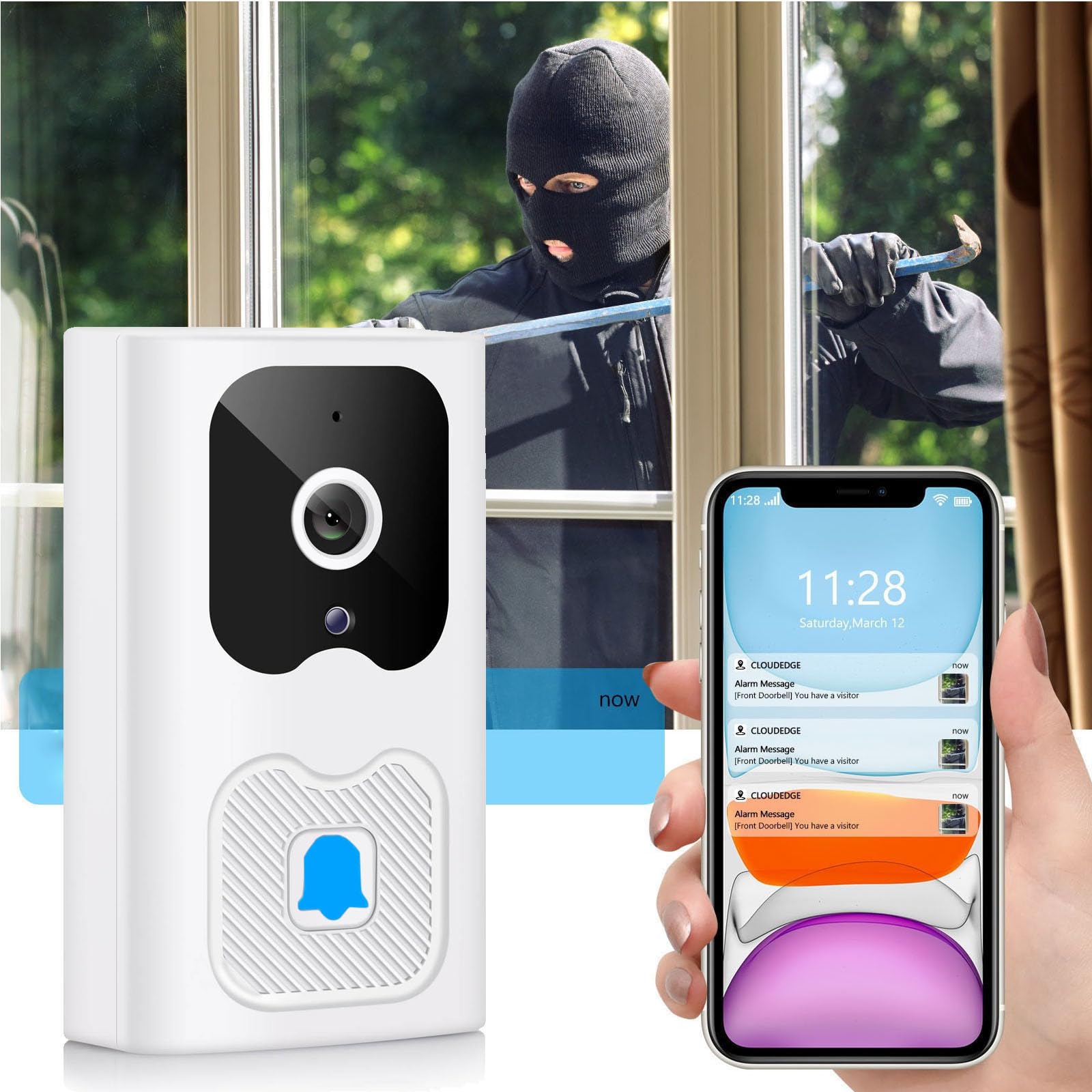 Smart WiFi Video Doorbell with Night Vision, Low Power Consumption, VGA Resolution, Mobile App Control, Remote Intercom & Push Notifications - Perfect for Home Security & Smart Living