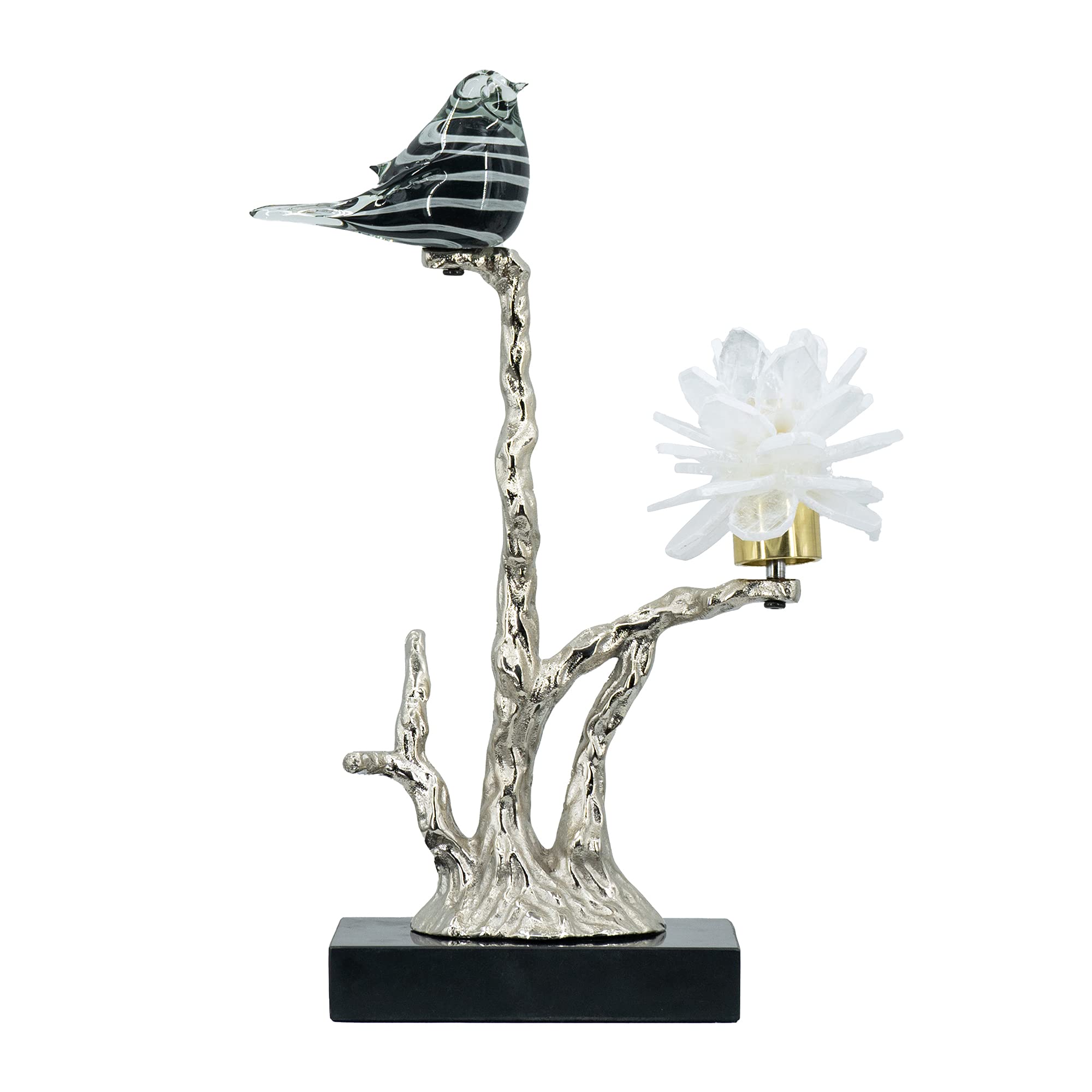A&B Home 77745-DS Silver and Black Sitting Bird on Branch Tabletop Decoration - Perfect for Living Room, Bedroom, or Office Décor