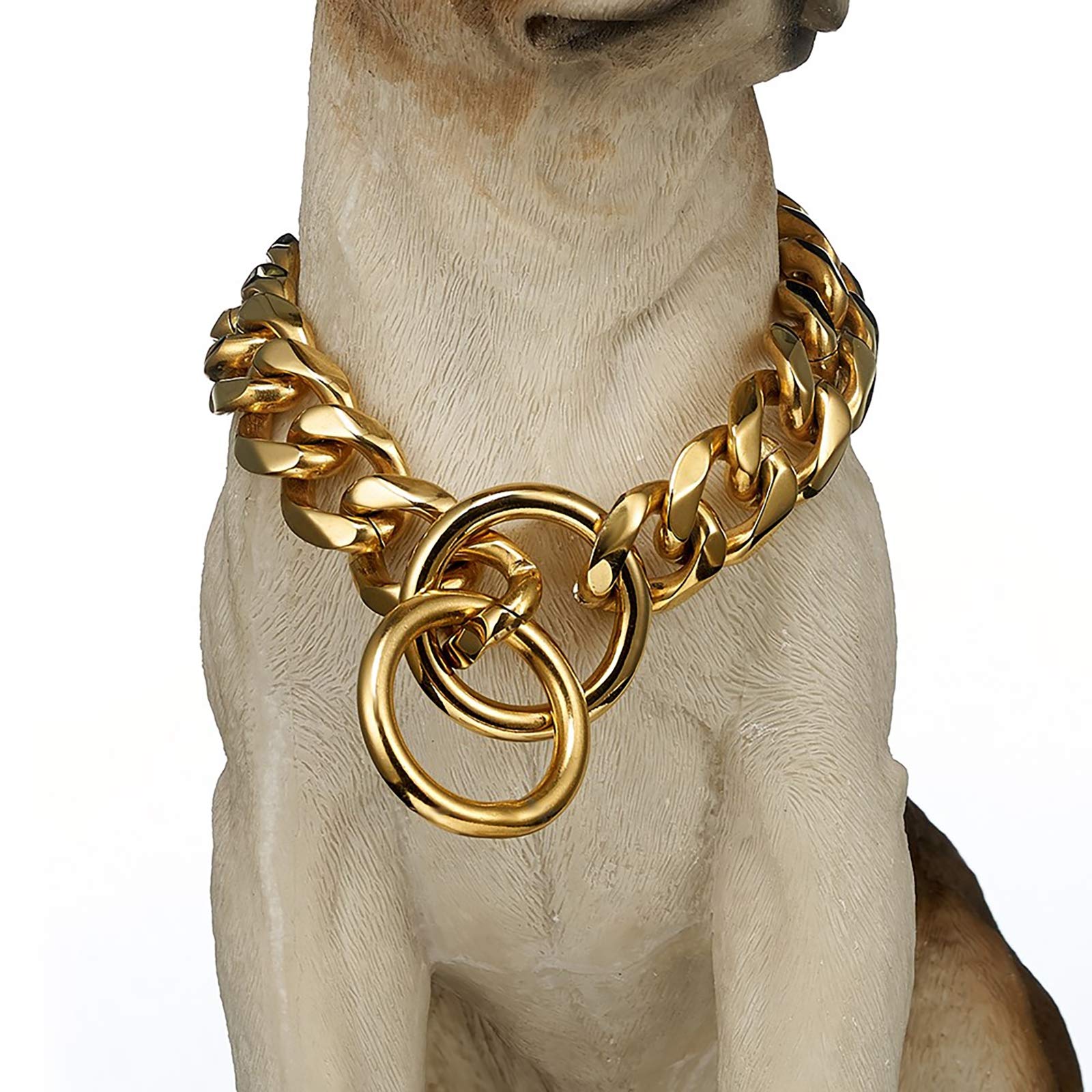 Titanium Steel Tactical Dog Collar - 19mm Ultra-Wide Stainless Steel P Chain for Large & Small Dogs | Explosion-Proof & Durable Design (Gold, 45cm) - Perfect for Outdoor Adventures, Training & Daily Walks