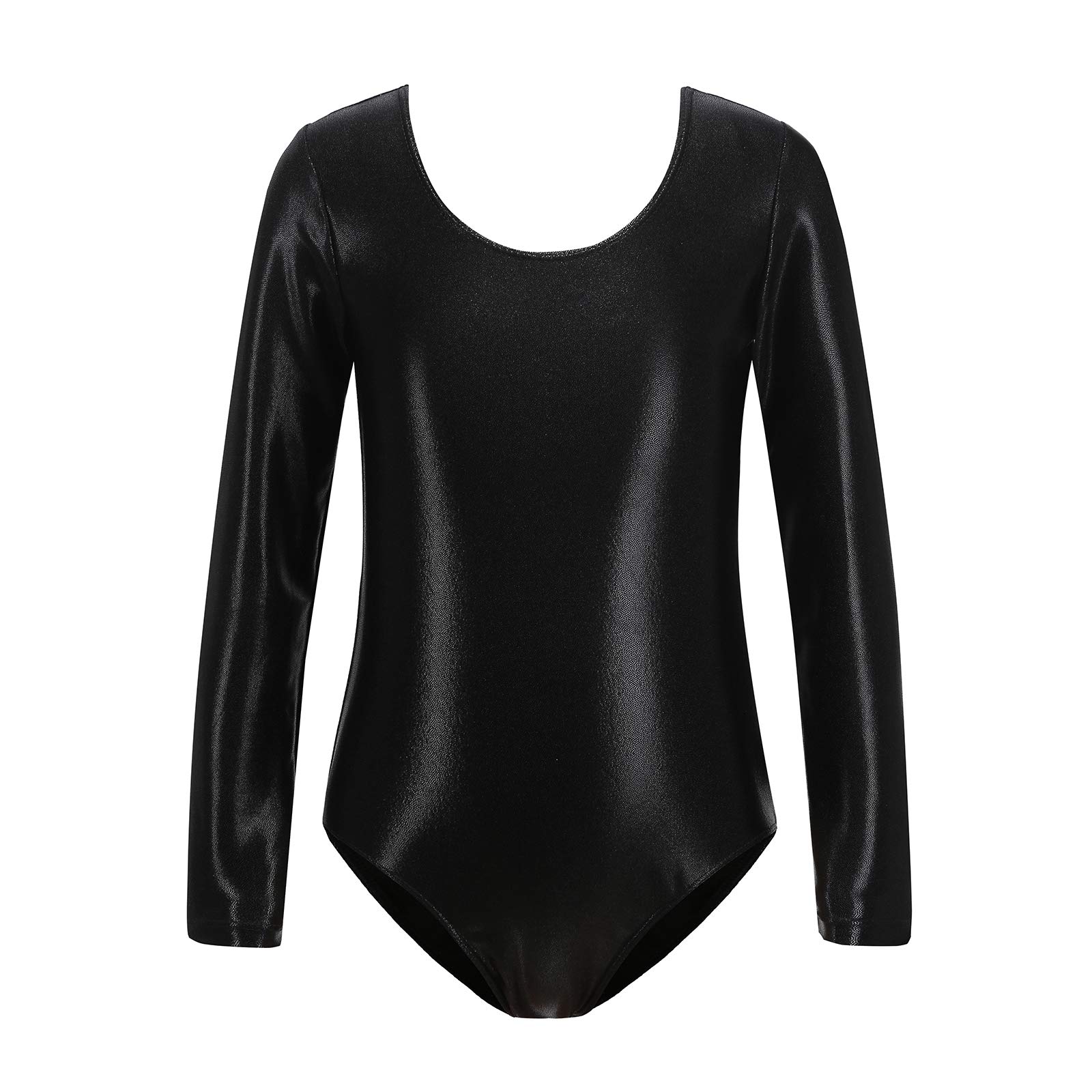 Shiny Metallic Spandex Long Sleeve Gymnastics Leotard for Girls - Ballet Dance Suit, Perfect for Competitions, Performances, and Recitals