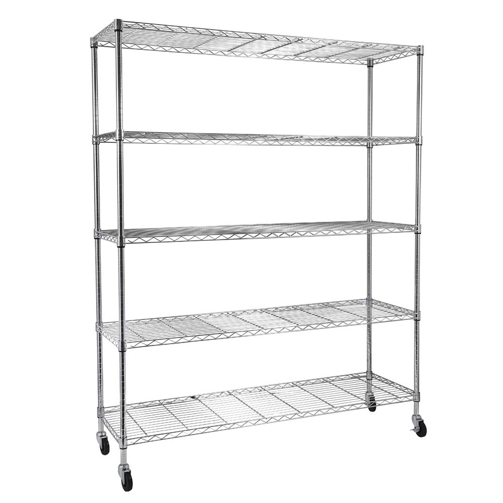 5-Tier Adjustable Metal Storage Shelf - Heavy Duty Wire Shelving Unit for Pantry, Closet, Kitchen, Laundry & Bathroom Organization (Silver) - Perfect for Home Storage, Garage Shelving & Commercial Use