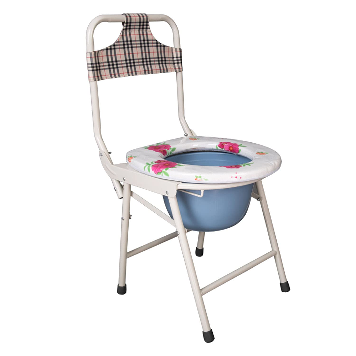 Foldable Commode Toilet Chair with Removable Bucket & Backrest - Portable Medical Bedside Toilet, Camping Toilet & Stainless Steel Shower Seat for Elderly Care, Post-Surgery Recovery & Outdoor Adventures