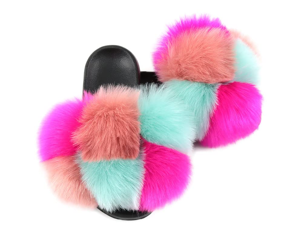 Women's Fluffy Faux Fur Slippers - Soft Indoor/Outdoor Slides with Thick Sole for Comfort - Cozy House Shoes for Winter, Lounge Wear & Spa Days