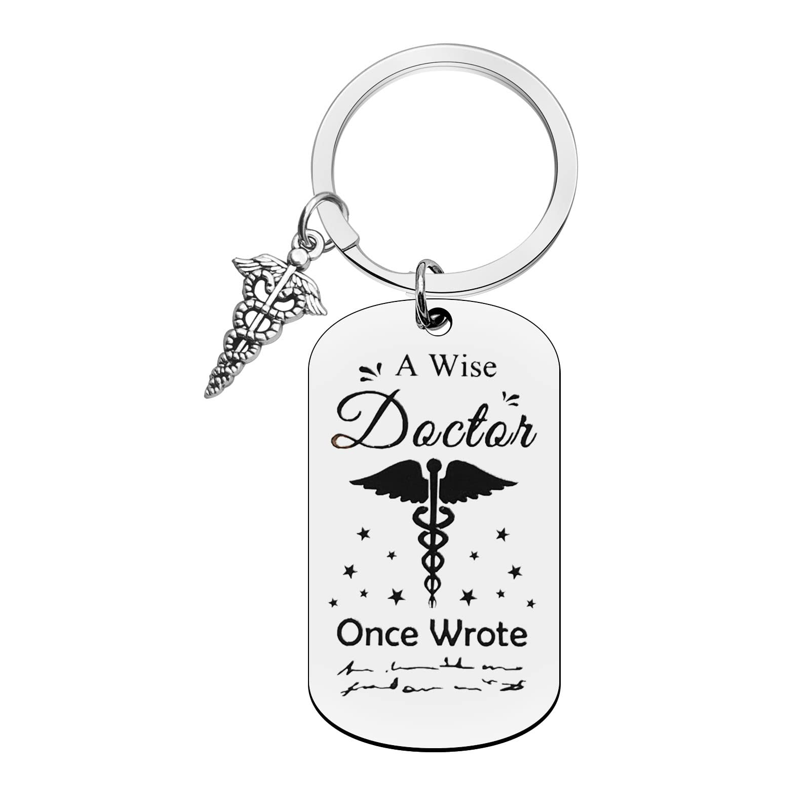 Xiahuyu Doctor Keychain - A Wise Doctor Once Wrote Engraved Keyring | Perfect Doctor Appreciation Gift for Men & Women | Ideal for Doctors Day, Christmas, Birthday, Retirement & Graduation | Great for Medical Professionals & Healthcare Workers