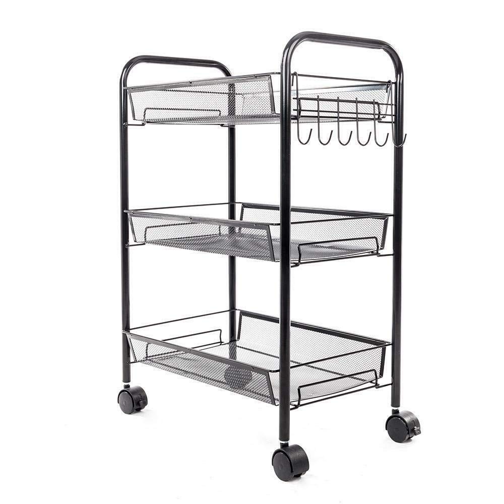 VeahUS 3-Tier Mesh Rolling Cart with Storage Drawers - Bathroom Organizer, Kitchen Shelf, Office Storage, Dorm Room Organizer - Portable Multi-Purpose Utility Cart for Home, Office, and Commercial Use