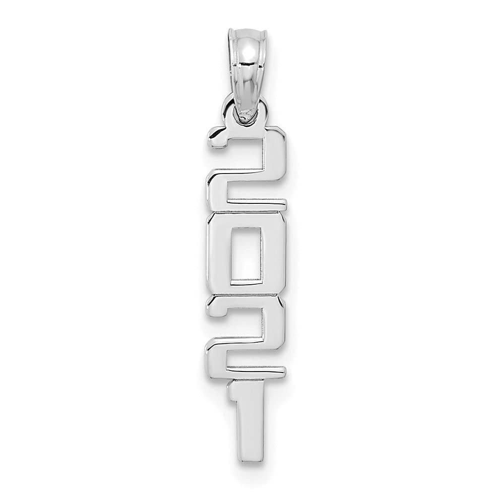 14K White Gold Polished 2021 Graduation Charm Pendant Necklace - Elegant Jewelry Gift for Women, Girls, Graduates - Perfect for Commencement Ceremonies, Birthday Presents & Special Occasions