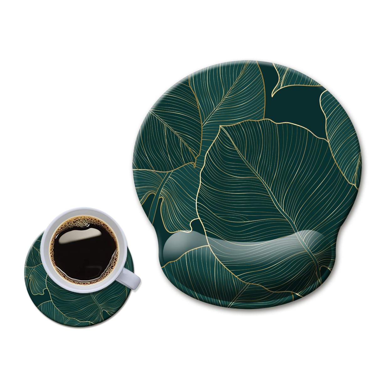 Ergonomic Mouse Pad with Wrist Support - Gel Cushion Wrist Rest for Pain Relief, Non-Slip Rubber Base Computer Mouse Pad for Laptop & PC (Green Leaves Design) - Perfect for Office, Gaming & Long Computer Work Sessions