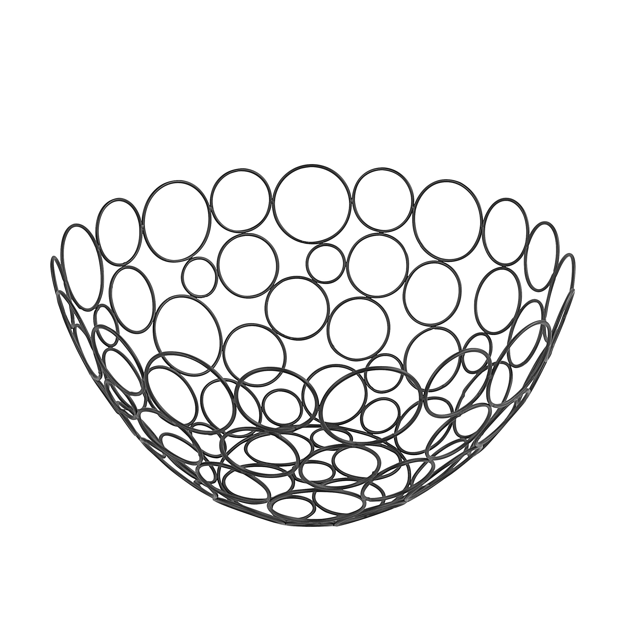 Modern Geometric Steel Fruit Bowl - Black Round Kitchen Countertop Storage for Fruits & Vegetables | Contemporary & Sleek Design for Dining Table, Pantry, or Counter Display