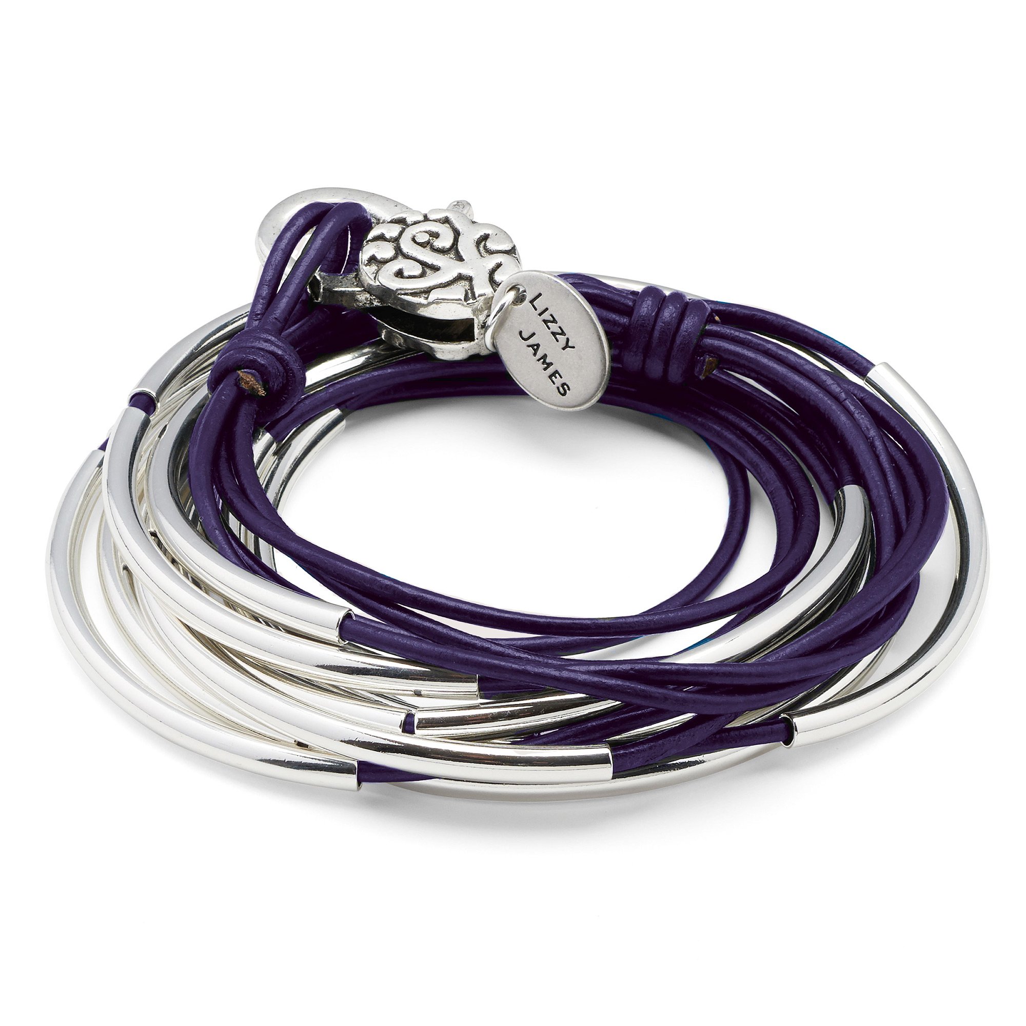 Lizzy Classic Gloss Purple Leather and Silver Wrap Bracelet Necklace Set for Women | Elegant Fashion Jewelry for Parties, Date Night & Special Occasions