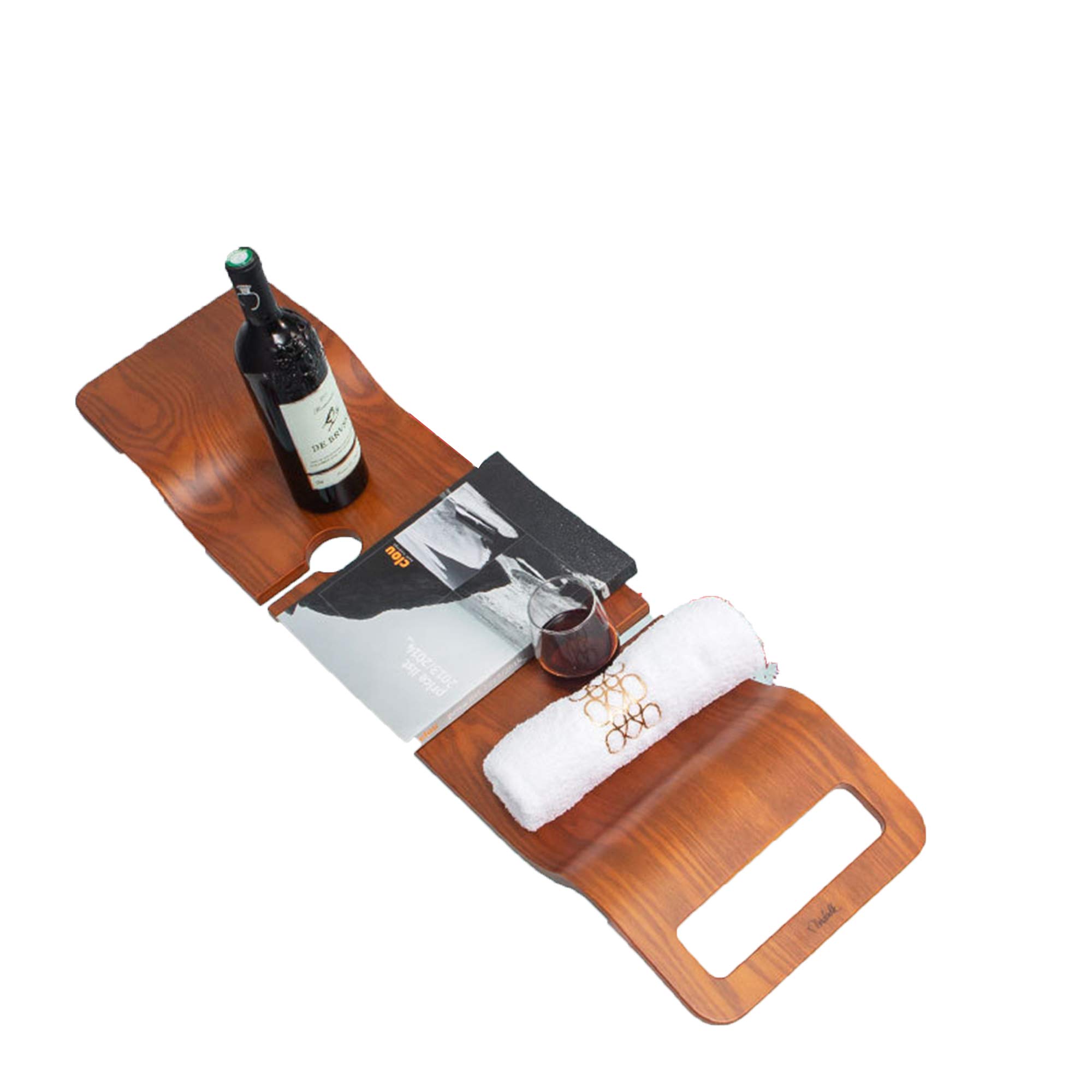 Wood Bathtub Tray with Book & Wine Holder - Bathroom Relaxation Accessory