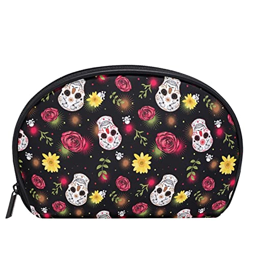 Gothic Skull Flower Makeup Bag - Women's Small Cosmetic Pouch for Travel & Purse Organizer