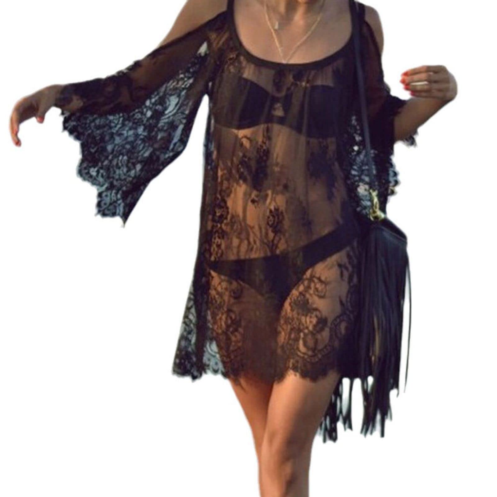 Women's Off Shoulder Beach Cover Up - Lightweight Swimwear Blouse Top, Sheer Bathing Suit Cover Up for Pool, Beach & Vacation