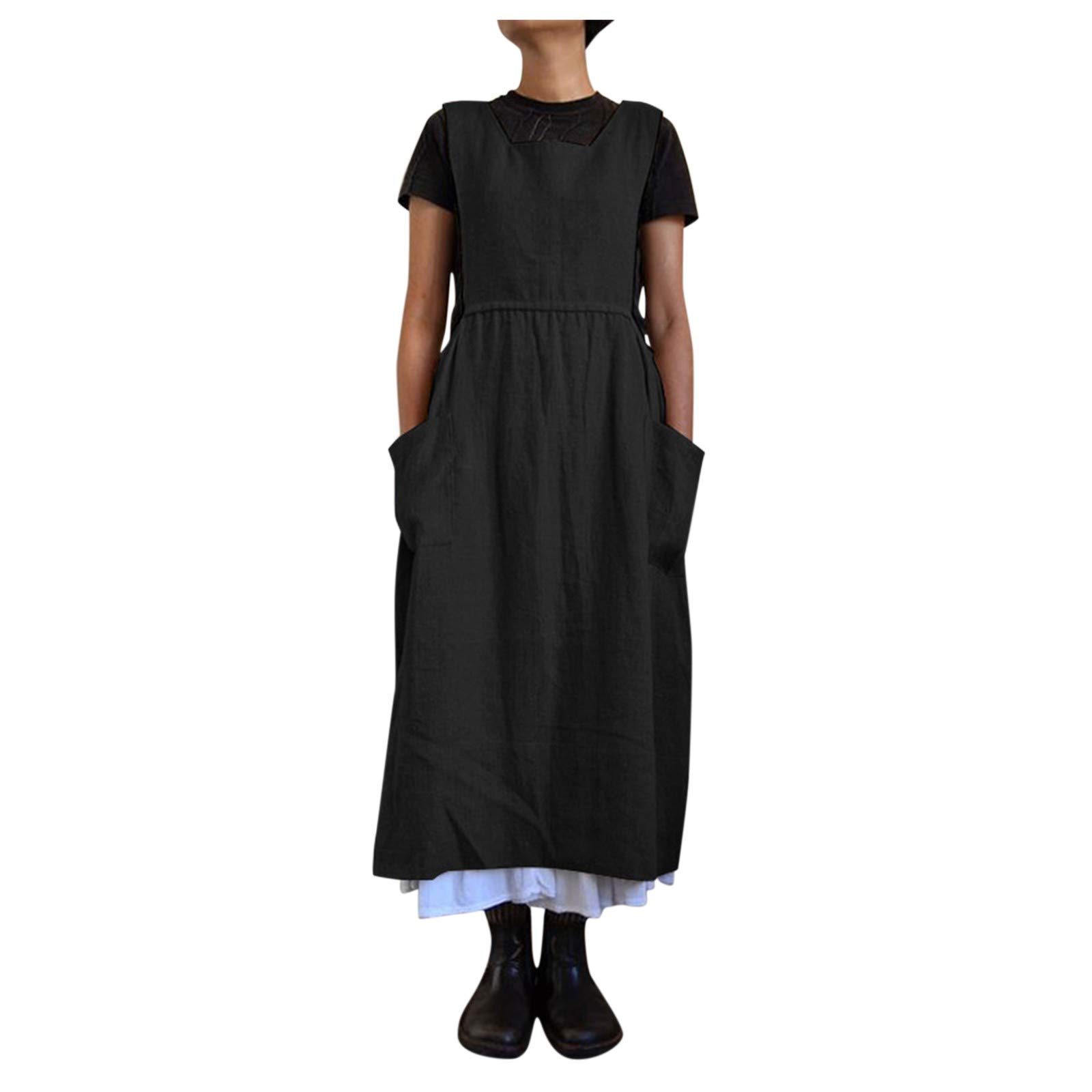 Women's Long Strap A-Line Pinafore Maxi Dress - Stylish Casual Loose Bib Overall Jumper Dress for Everyday Wear, Date Night & Summer Outings