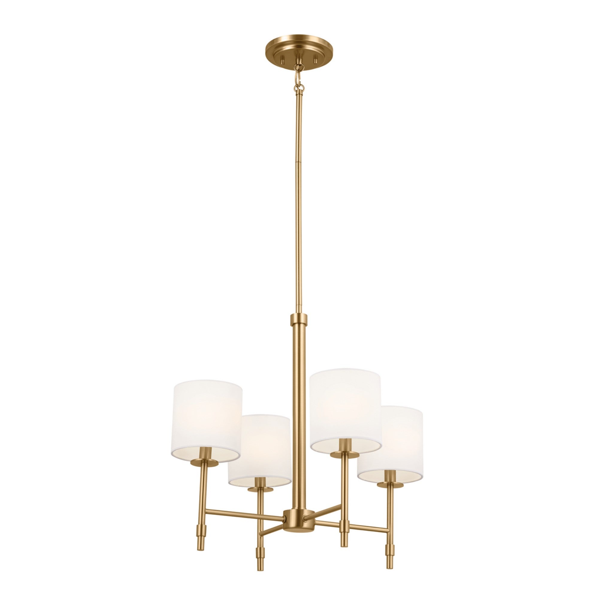 20-Inch 4-Light Chandelier with Fabric Drum Shade - Brushed Natural Brass Finish - Elegant Dining Room & Bedroom Lighting Fixture