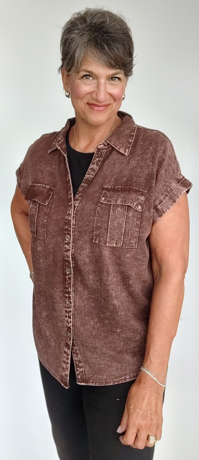 Vintage Brown Acid Wash Shirt for Men & Women - Distressed Denim Button Up Casual Top for Streetwear & Retro Fashion