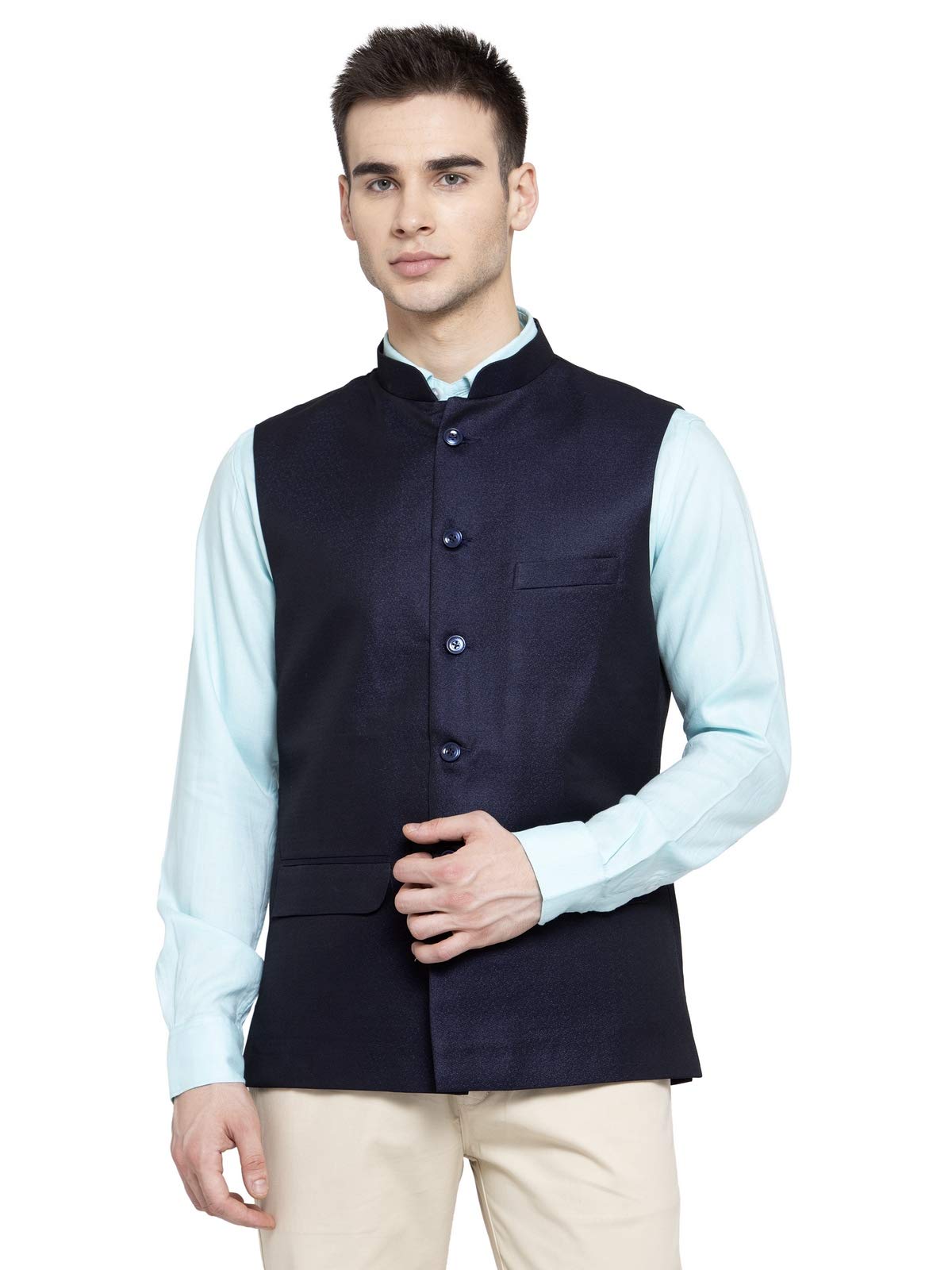 Vintage Men's Poly Blend Nehru Jacket Vest - Slim Fit Formal Waistcoat for Weddings, Parties & Evening Events | Business & Cocktail Attire