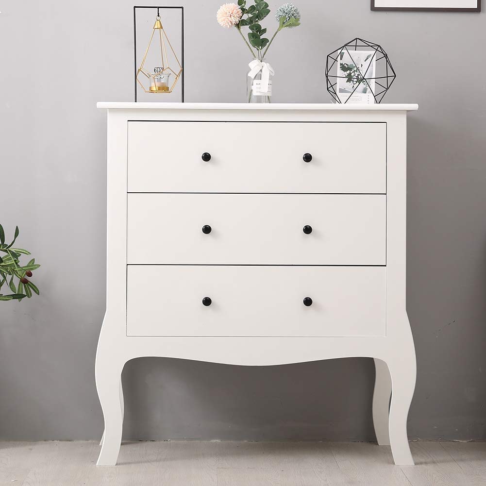 Nordic White Wooden Chest of 3 Drawers - Bedroom Storage Cabinet for Clothes & Home Decor