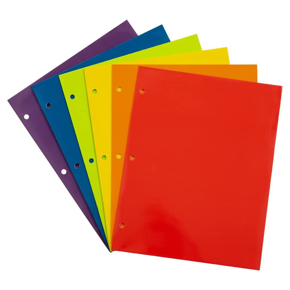 Laminated 3 Hole Punch School Folders - Letter Size, 6-Pack for Office & Classroom