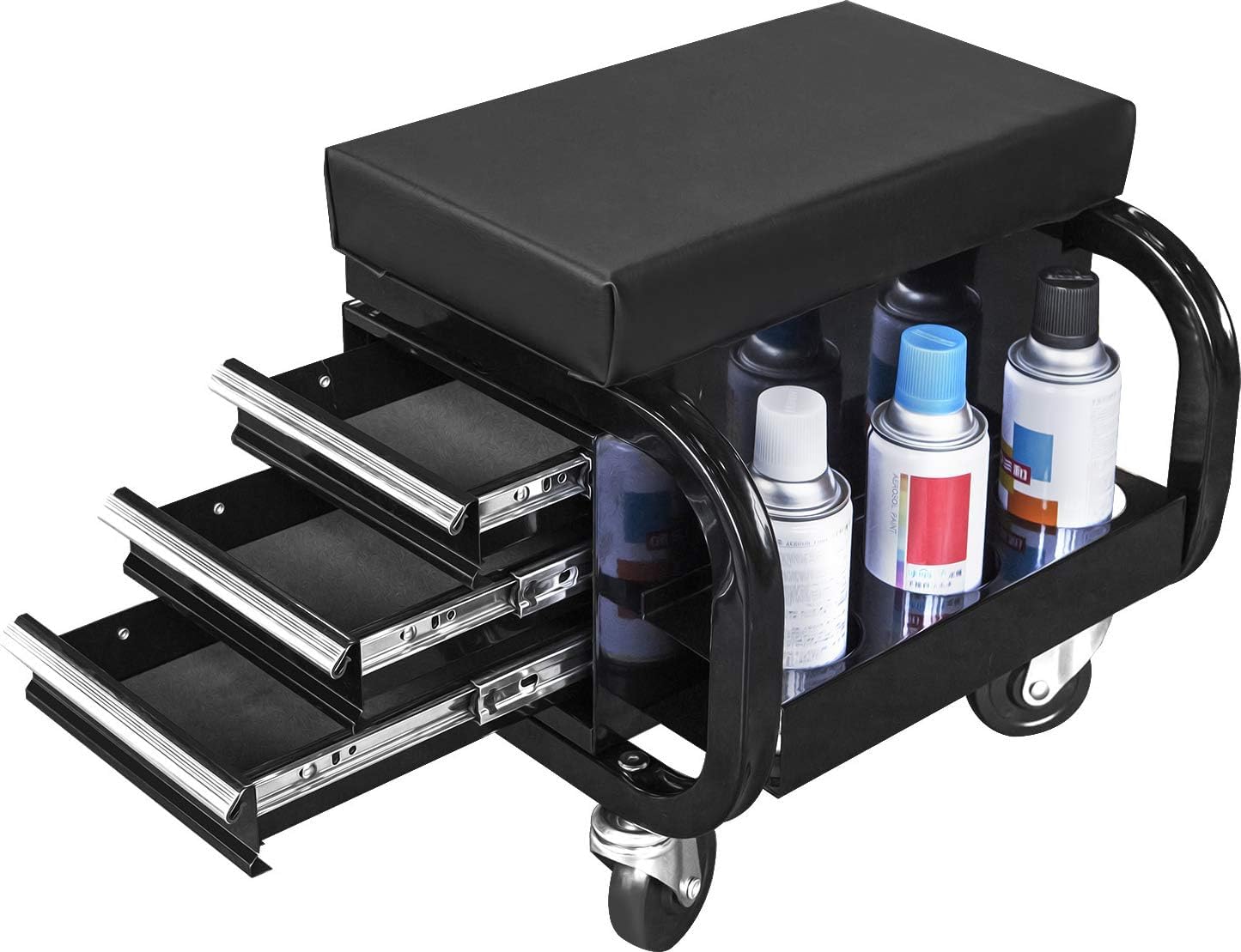 BIG RED Rolling Creeper Garage Seat with 3 Built-in Drawers - Mobile Tool Chest for Mechanics, Black (APD2016AR) | Perfect for Auto Repair Shops & DIY Garage Work