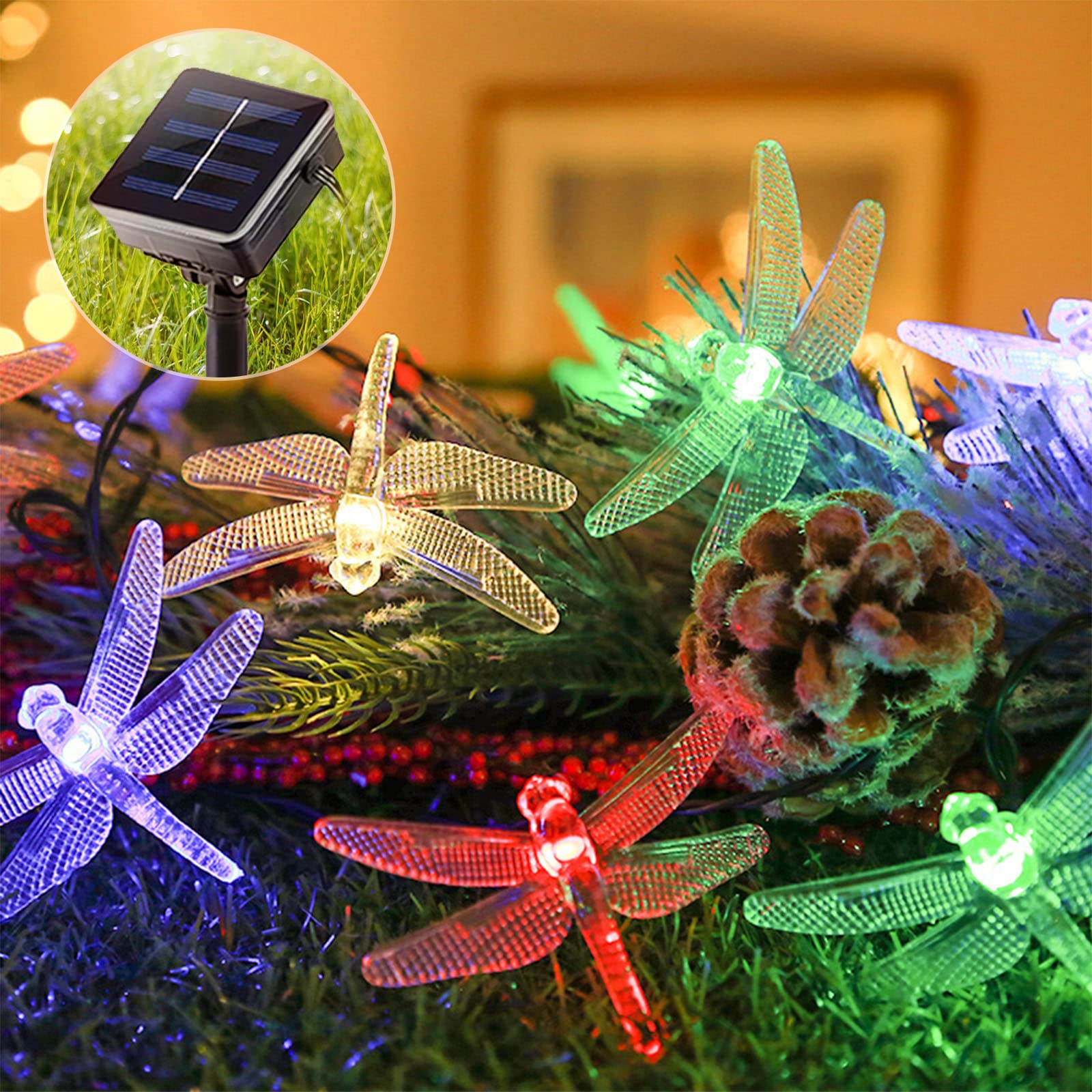 Solar Dragonfly Lights 50 LED Waterproof Outdoor String for Garden Decoration