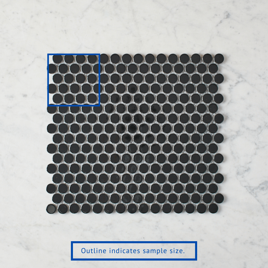 Broadwater Black Gloss Penny Round Mosaic Tile Sample - Perfect for Bathroom, Kitchen Backsplash & Shower Wall Decor