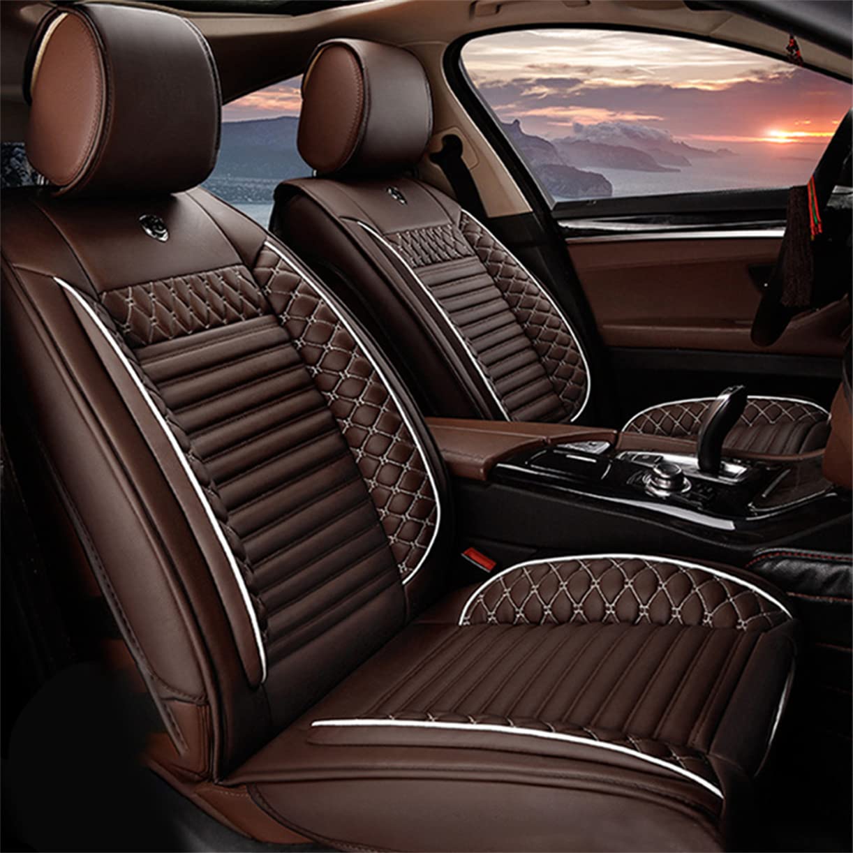 Premium 3D Surround Universal PU Leather Car Seat Covers Full Set - 5 Seats (Front + Rear Cushion) | Airbag Compatible | Fits Most Cars, Trucks & SUVs | Perfect for Daily Commute, Road Trips & Family Travel