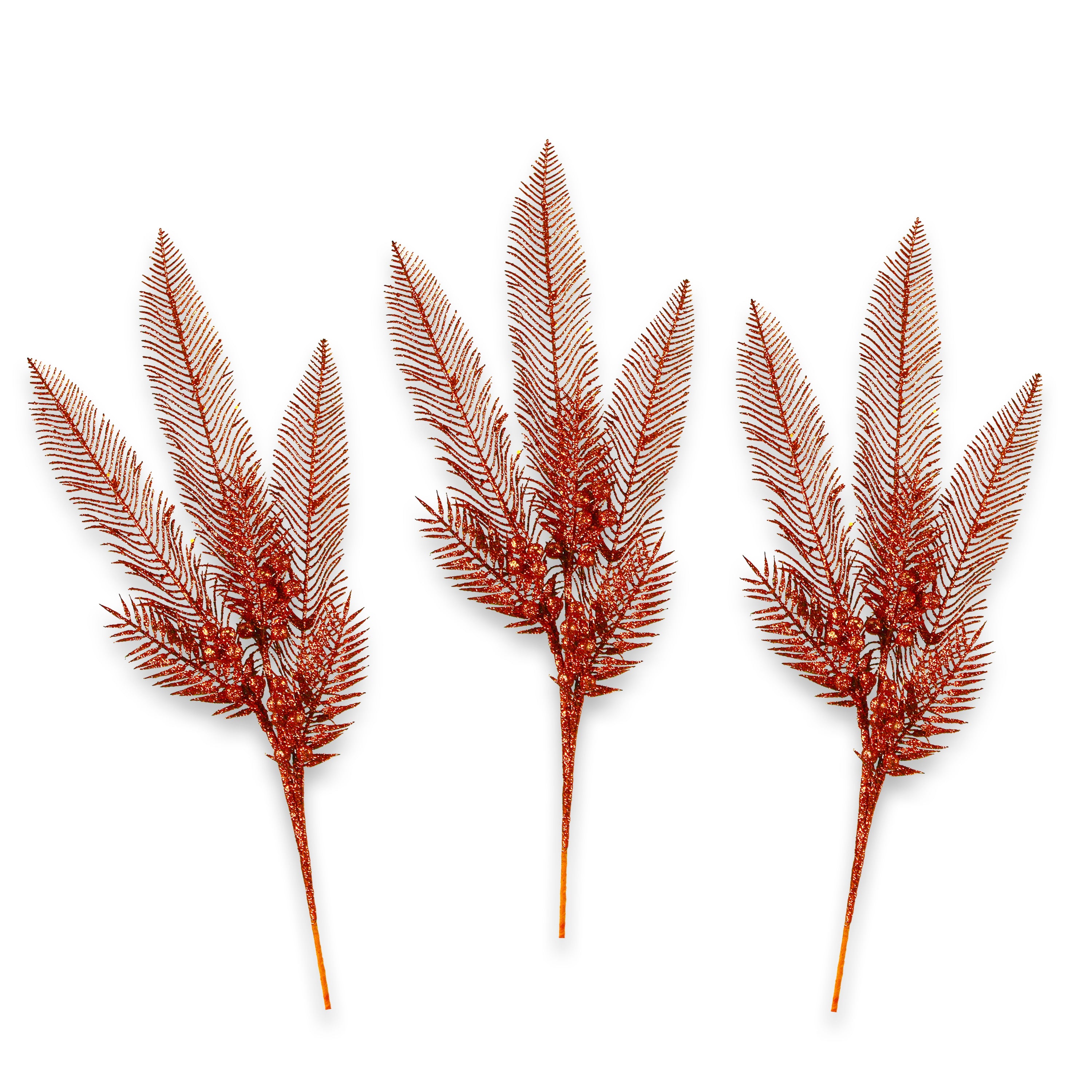 3 Pack of Copper Glitter Feather Picks for Wedding Bouquets, Centerpieces, DIY Crafts and Floral Arrangements - Shimmery Decorative Stems for Party Decorations