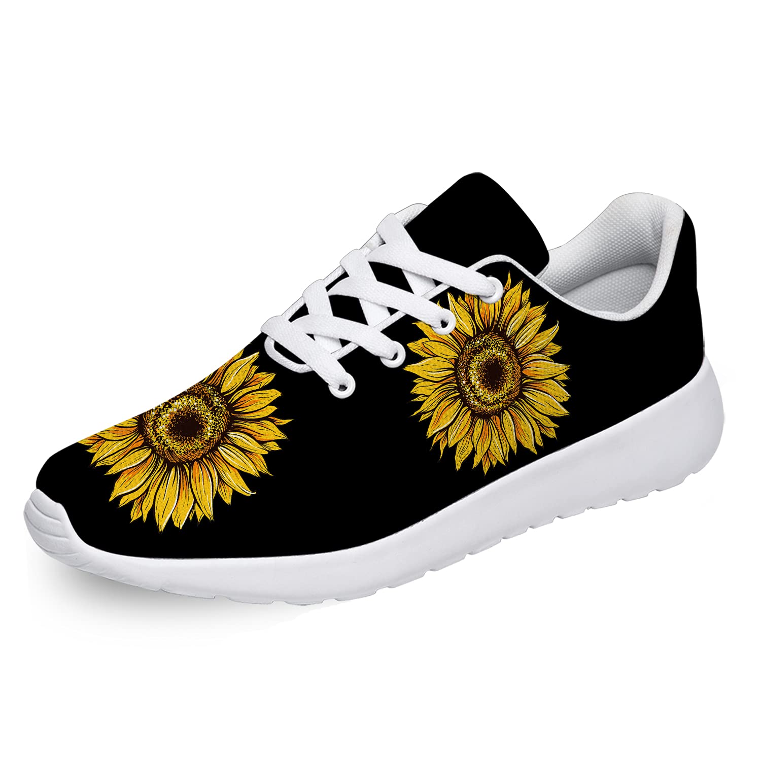 **Ciadoon Sunflower Running Shoes for Men & Women - Breathable Walking Tennis Sneakers with Yellow Floral Print - Summer Casual Shoes - Size 8 Men/9.5 Women (White) - Perfect for Outdoor Activities, Jogging & Gifts**