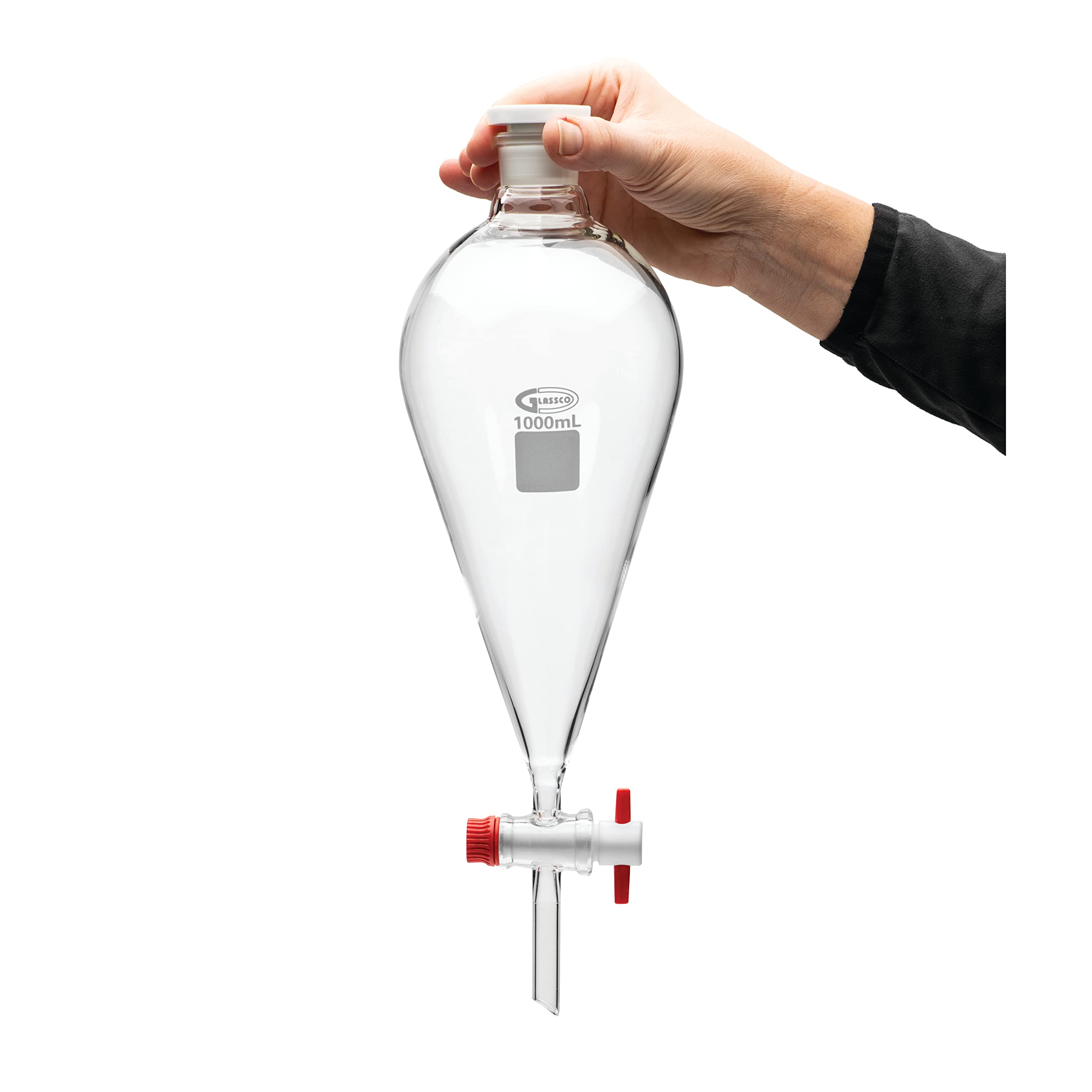 United Scientific™ SF149-1000 Laboratory Grade 1000mL (1L) Separatory Funnel with Heavy Wall Conical Design, 24/40 Joints & PTFE Stopcock - Ideal for Chemical Extraction, Liquid Separation, and Lab Experiments