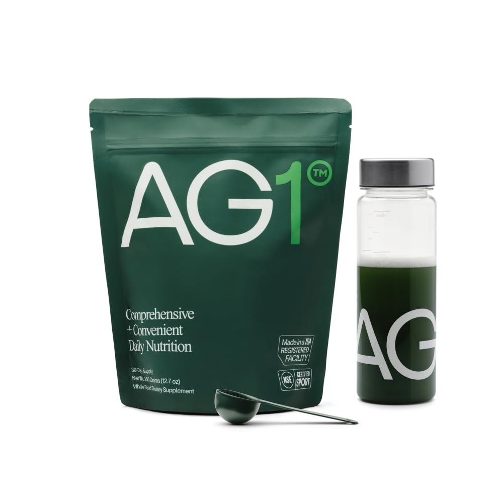 AG1 Greens Powder Supplement - Boost Gut Health with Multivitamins, Probiotics | Gluten Free, Vegan & Keto Friendly | Includes Shaker & Scoop | 75 Essential Vitamins & Minerals (Athletic Greens) - Perfect for Daily Wellness, Fitness Recovery & Immune Support