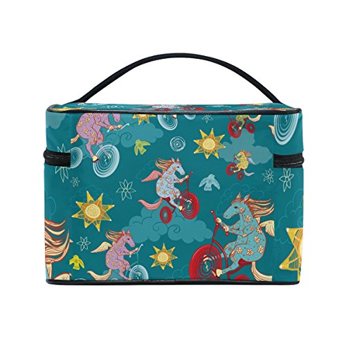 Cute Cartoon Horse Print Travel Makeup Bag - Waterproof Cosmetic Toiletry Organizer Case for Women - Perfect for Travel, Gym, and Daily Use