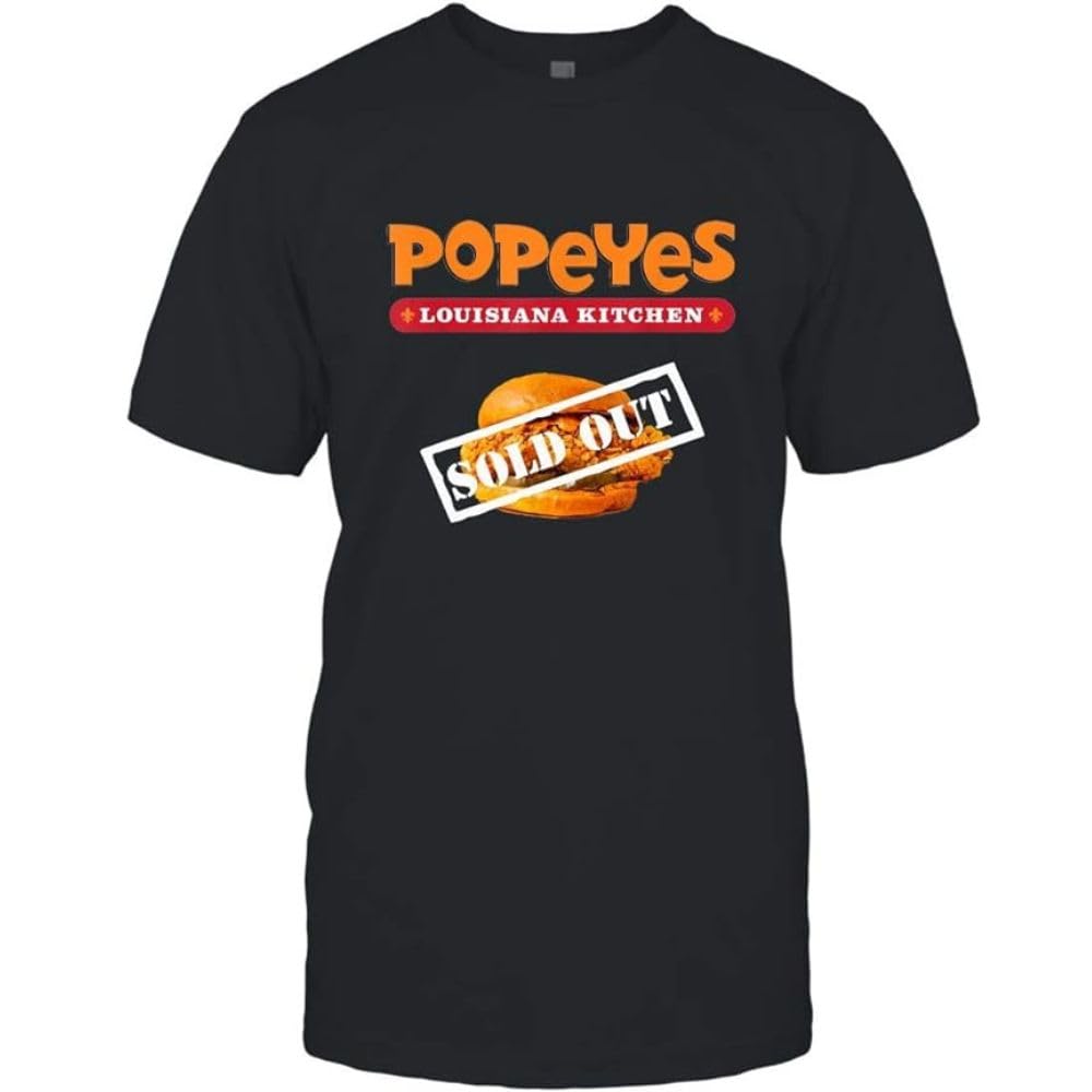 Popeyes Fried Chicken Sandwich Fast Food Unisex Black T-Shirt - Small Size, White Color | Casual Wear, Funny Gift for Fast Food Lovers, Popeyes Fans Merchandise