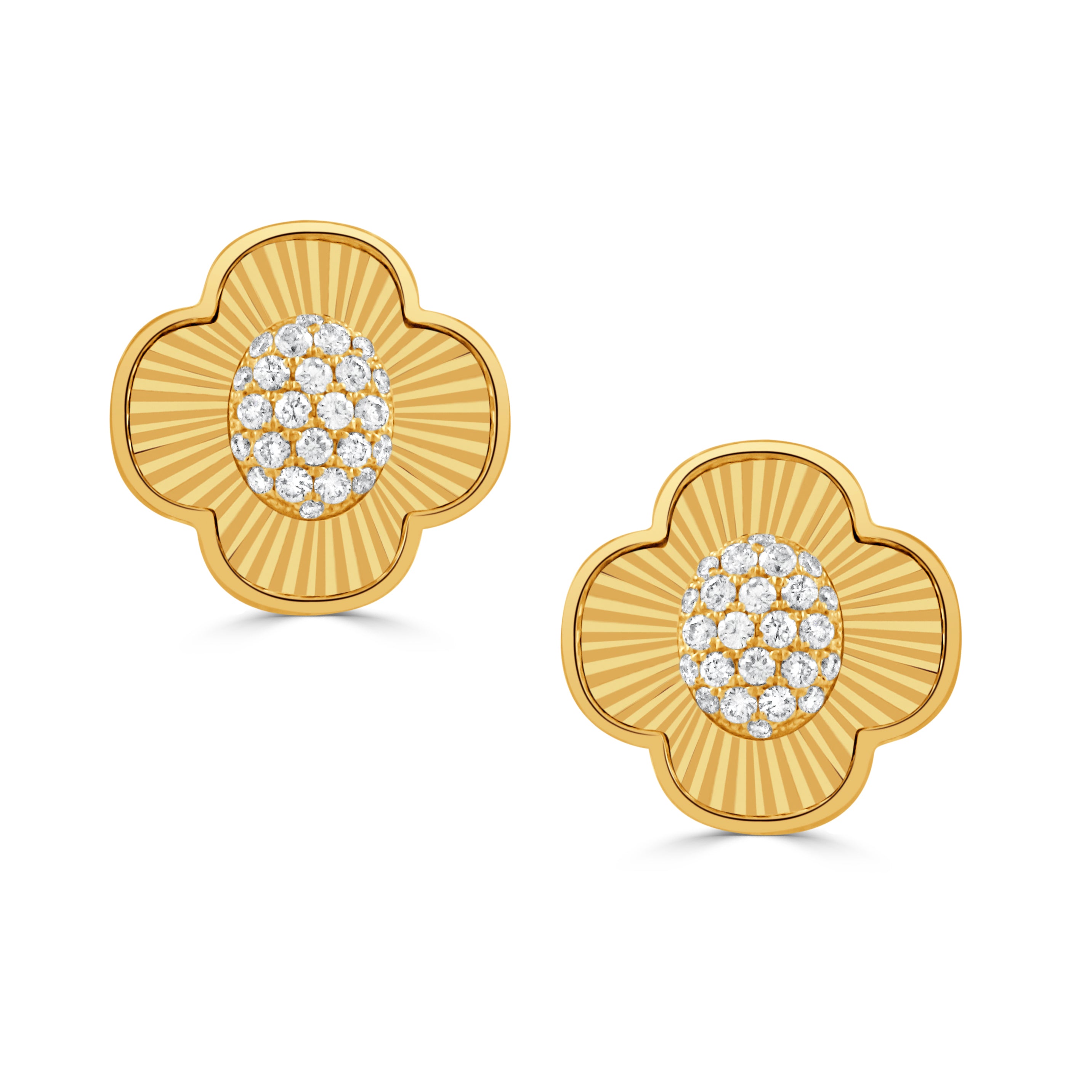 18K Yellow Gold Diamond Clover Stud Earrings for Women - Elegant Floral Jewelry for Everyday Wear, Gifts & Special Occasions