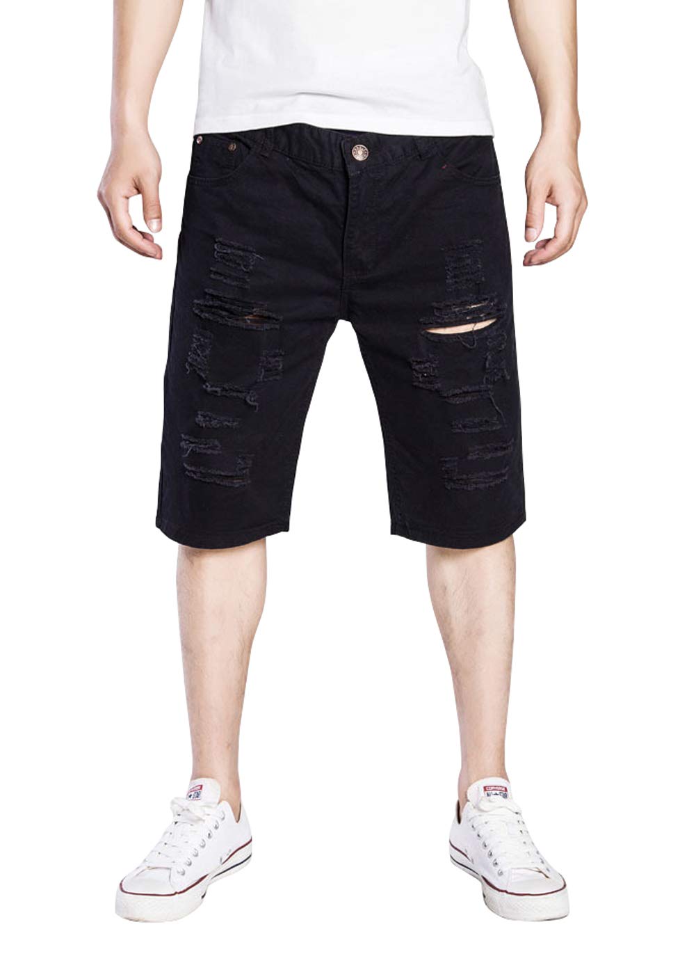 Men's Distressed Denim Shorts with Knee-Length Bermuda Style - Comfortable Summer Casual Wear for Beach, Travel & Outdoor Activities