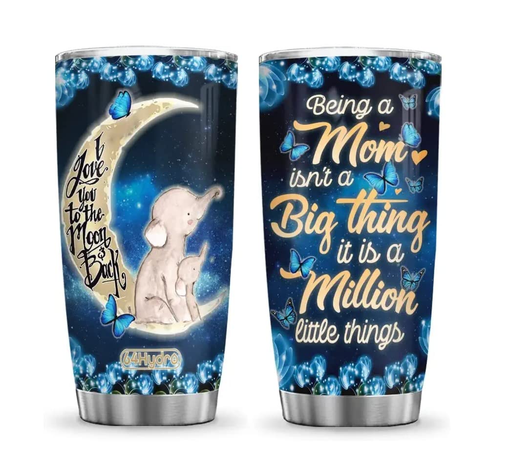 64HYDRO 20oz Insulated Elephant Tumbler Cup with Lid - Double Wall Vacuum Travel Coffee Mug, Unique Birthday Gifts for Women, Mom, Friend | Perfect for Office, Gym, Hiking & Daily Commute