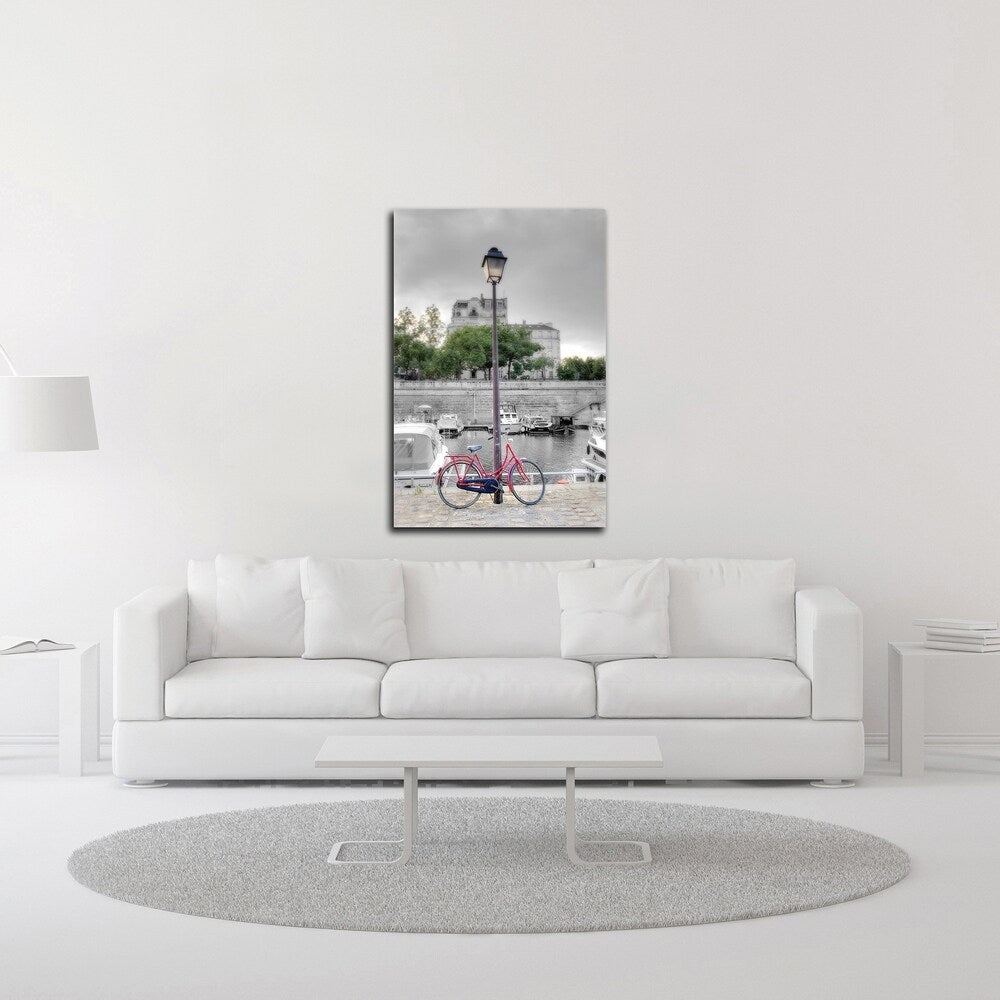 Alan Blaustein Bicycle St Martin Canal Canvas Art Print - Ready to Hang Wall Decor for Living Room, Bedroom & Office