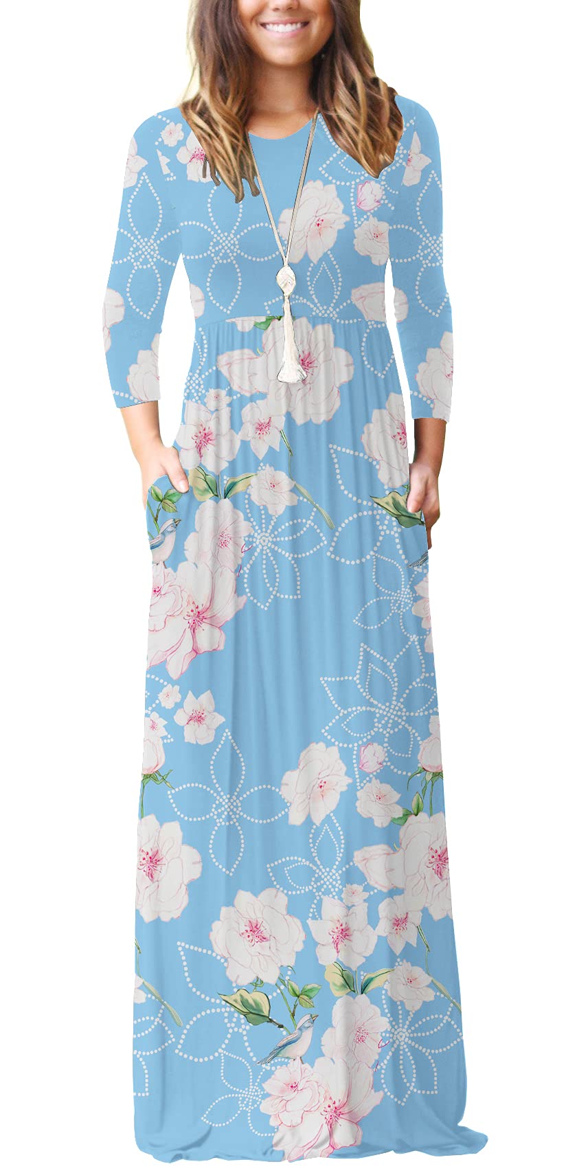 GRECERELLE Women's Long Sleeve Maxi Dress - Loose Fit Casual Plain Dress with Pockets | Perfect for Everyday Wear, Beach Cover Up & Vacation Outfits