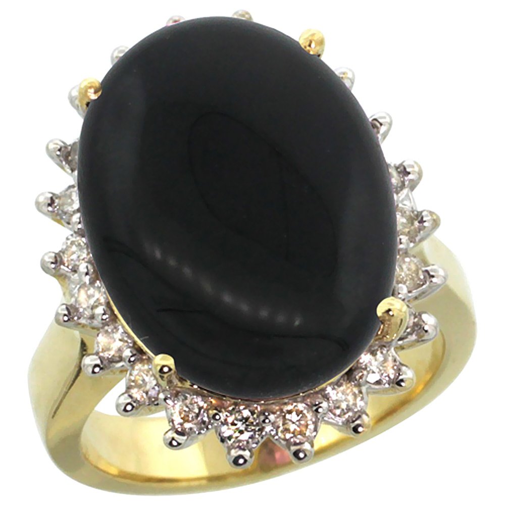 14K Yellow Gold Diamond Halo Natural Black Onyx Ring - Large Oval 18x13mm (Sizes 5-10) | Elegant Statement Jewelry for Weddings, Anniversaries & Special Occasions