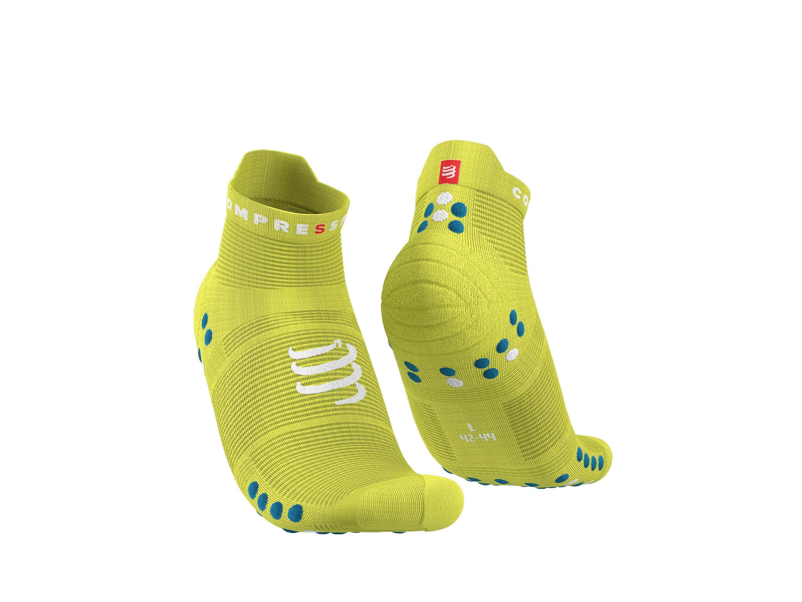 Compressport Pro Racing Socks v4.0 - Unisex Running Socks for Men & Women - Breathable Performance Socks for Marathon, Triathlon & Training - Primerose/Fjord Blue