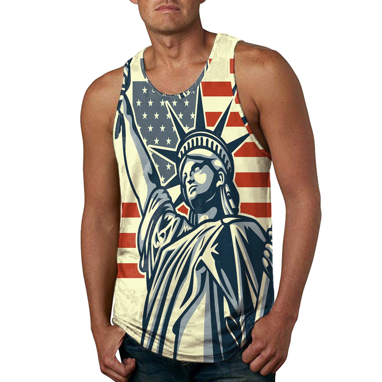 4th of July Patriotic Men's Tank Tops - USA Flag Sleeveless Shirts for Workout, Running & Fitness - Hawaiian Style Muscle Tee for Summer BBQ, Beach Party & Independence Day Celebrations