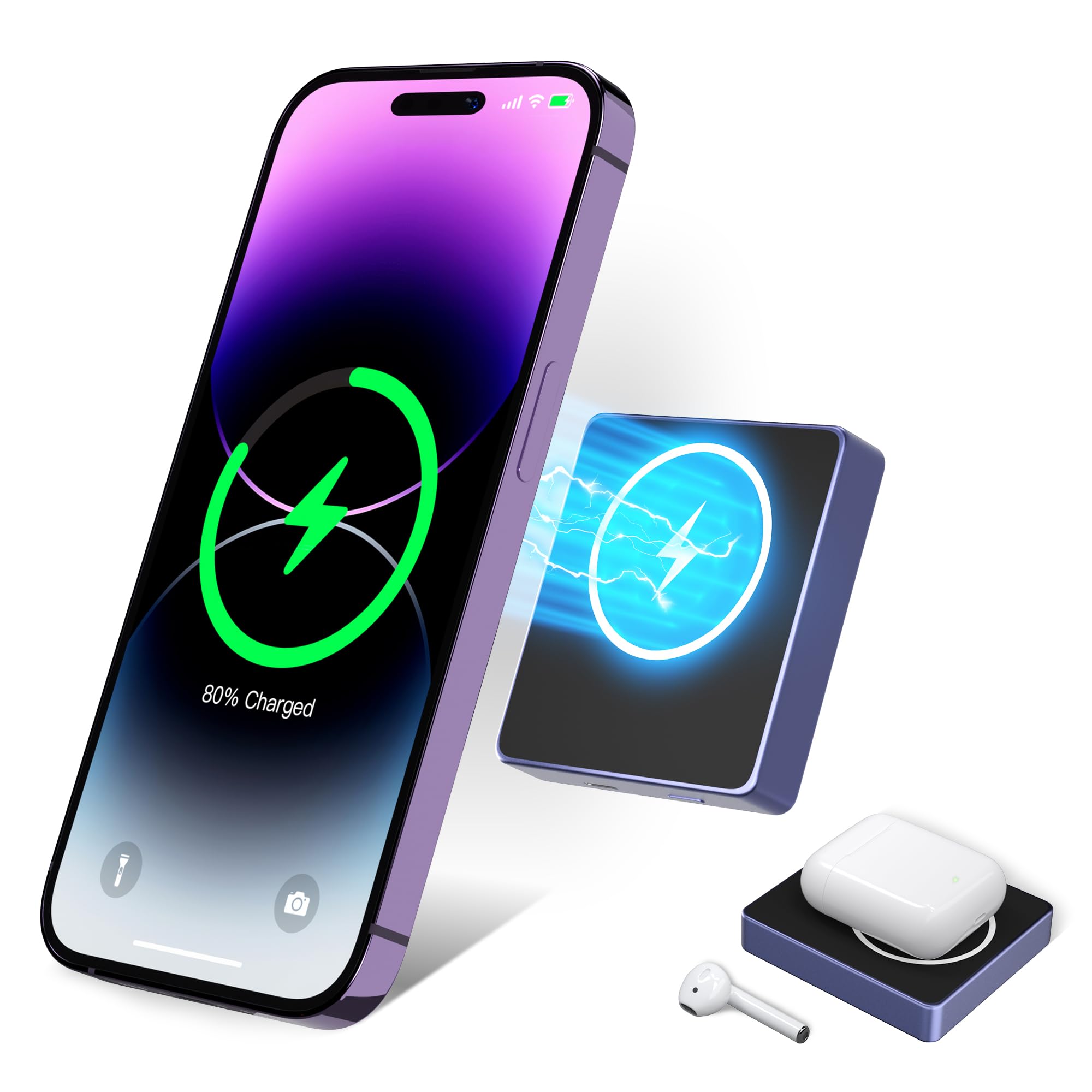 HiKiNS 10000mAh Magnetic Wireless Power Bank - Magsafe Battery Pack for iPhone 14/13/12 Series | USB-C PD 20W Fast Charging | Portable Wireless Charger with USB-C Cable | Perfect for Travel, Work & Outdoor Activities